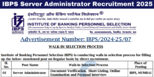 Read more about the article IBPS Server Administrator Recruitment 2025: Salary Rs. 70290 per Month