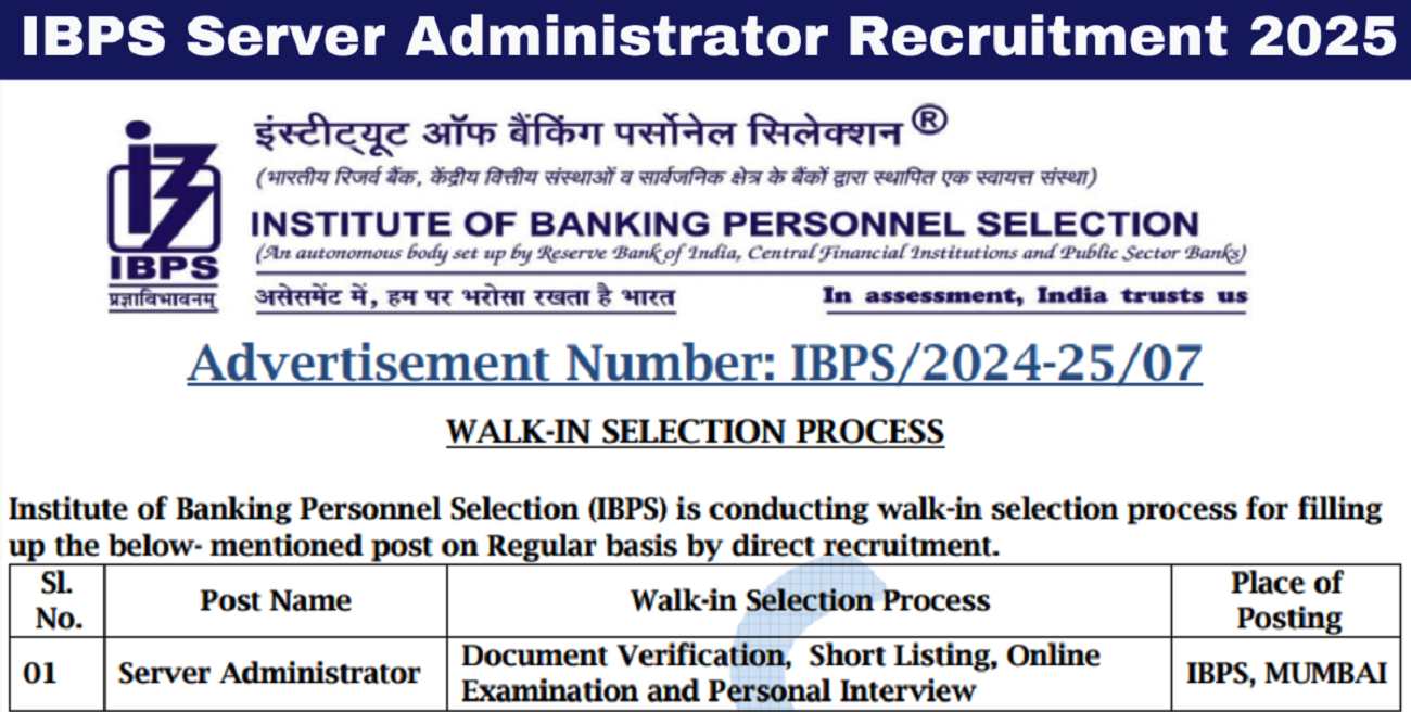 IBPS Server Administrator Recruitment 2025