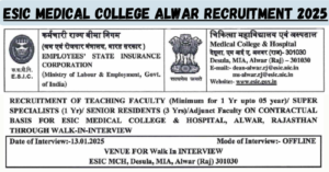 Read more about the article ESIC Medical College Alwar Recruitment 2025